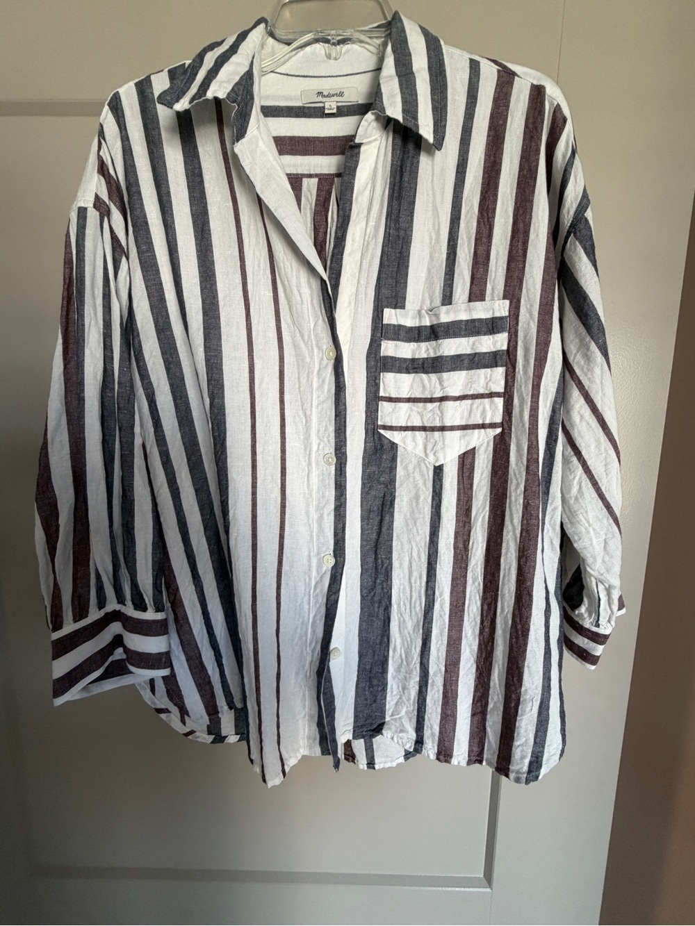 Madewell shirred button-up shirt in linen-cotton